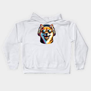 Shiba Inu Smiling DJ: Bold Colors, Musical Vibe Kids Hoodie